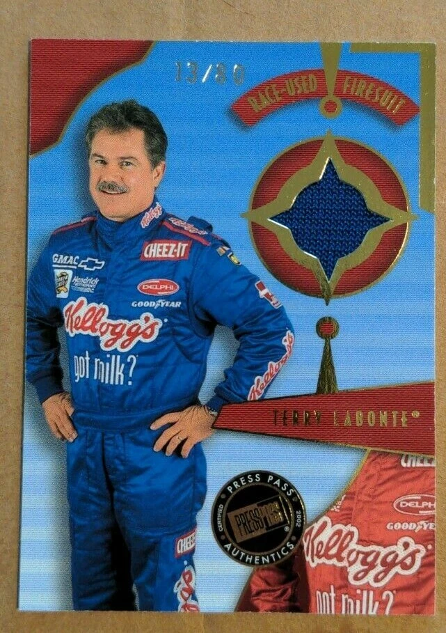2002 PRESS PASS PREMIUM RACE USED FIRESUIT DRIVERS #FD8 TERRY LABONTE #13/80 - Image 1 of 1
