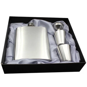 8 oz Liquor Pocket Hip Flask Stainless Steel Whiskey Screw Cap Flagon w/ 2 Cups - Picture 1 of 5