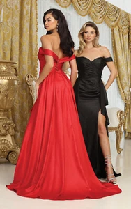 May Queen MQ2056 High Slit Ruched Taffeta Gala Gown - Picture 1 of 10