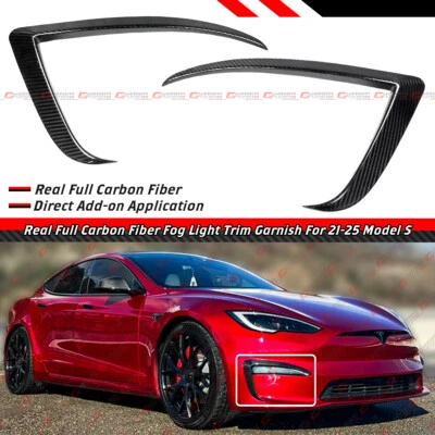 Parachoques delantero completo de fibra de carbono para Tesla Model S 2021-25 adorno de luz antiniebla Foto 1 de 4