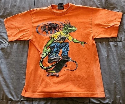 Iguana Don Reptiles Rule Vintage Skateboard T-shirt Youth L 14/16 Orange - Image 1 of 4