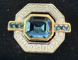 VINTAGE SIGNED A & S FAUX SAPPHIRE BROOCH - Picture 1 of 4