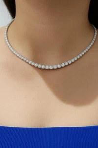 10CT Lab Grown Diamond Tennis Necklace 16" 14K White Gold Over Round Cut - Picture 1 of 4