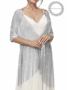 Women's Shawls and Wraps for Evening Dresses Sparkling Wedding Scarf Fringe B... - Picture 1 of 7