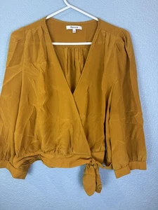 Madewell Blouse Womens Large Silk Tie Front Wrap Long Sleeve Top Shirt - Picture 1 of 12