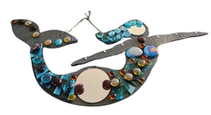 Mermaid Large Wood Handcrafted Glass Mosaic Wall Décor 21" x 10" - Picture 1 of 5