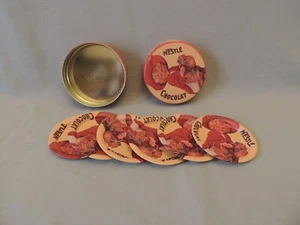 Vintage NESTLE chocolat 6 tin bronze coasters set in official box - Picture 1 of 12