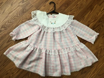 Vintage Cookie Corner Pink & Blue Plaid dress with ruffles & Lace Size 6 - Image 1 of 4