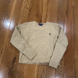 Ralph Lauren Sport Cable Knit Lambswool Sweater Beige Sz XL POLO Preppy (shrunk) - Picture 1 of 6