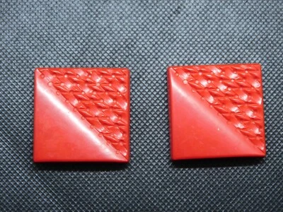 Set of 2 Vintage Buttons Large Red Bakelite Square Diamond Textured Shank Sewing - Image 1 of 4