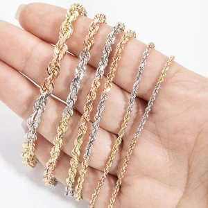 14K Solid Gold Tri-Color Rope Chain Bracelet Yellow White Rose Gold - Picture 1 of 11
