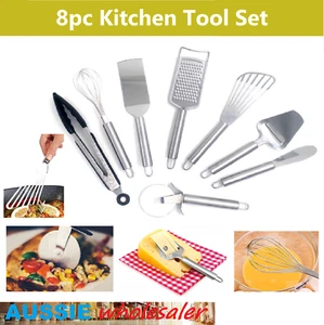 au 8Pc set Kitchen Tool Set Cooking Stainless Steel Cheese Spatula Grater Tong - Picture 1 of 7