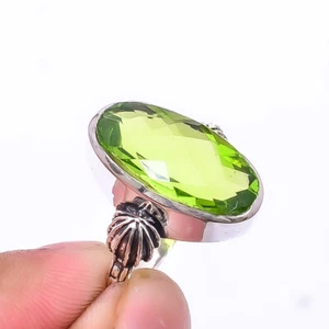Green Amethyst Gemstone 925 Sterling Silver Handmade Ring S.7 R_9363_309_5 - Picture 1 of 2