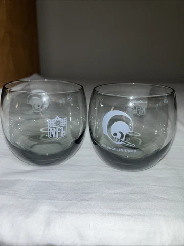 2 VTG NFL Roly Poly Bar Glasses Los Angeles Rams Smokey Gray 1970's Cover