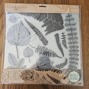 Iron Orchid Designs IOD DYI Decor Stamp "FRONDS" Plants Greens Ferns With Masks - Picture 1 of 5