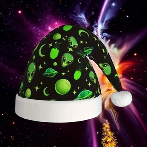 Alien Santa Hat UFO Cap Little Green Men Black Green Extraterrestrial Holiday - Picture 1 of 9