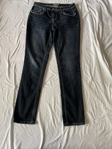 Womens Dark Wash Earl Jean Straight-Leg Jeans W/ Embellished Back Pockets Size 8 - Picture 1 of 10