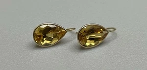 Gorgeous Fine .585 14K Solid Yellow Gold & Citrine Tear Drop Pear Earrings 3.0g - Picture 1 of 5