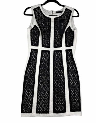 Vestido ajustado de encaje blanco negro ARK & Co S sin mangas caprichoso fiesta cóctel Foto 1 de 4