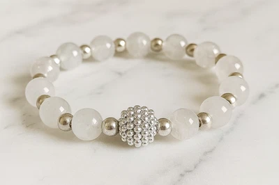 Pulsera elástica elástica 8 mm de cuarzo rosa y Shamballa Boho con piedras preciosas de cristal Foto 1 de 2