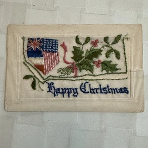 WWI Real Silk Cloth Postcard "Happy Christmas" Marked 1918 - Picture 1 of 12
