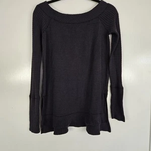 We The Free Kate Thermal Top In Dark Gray Long Sleeve Boatneck Women Size Small - Picture 1 of 9