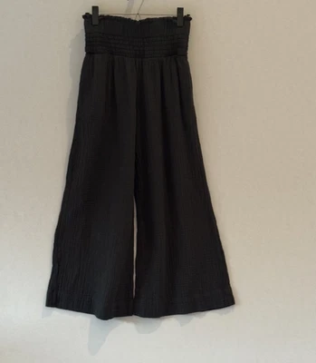 Anthropologie SIZE XSP Smocked Cotton Gauze Palazzo Pants Black Wide Leg Boho - Image 1 of 4