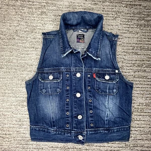 Levis Size S Girls Vest Jacket Sleeveless Collar Blue Denim - Picture 1 of 10