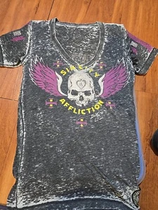 Affliction Sin City Damen abgenutzt grau VNeck M live Fast Sinners HERGESTELLT IN DEN USA  - Bild 1 von 6