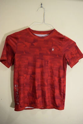 Spyder BOYS L Red Camo Surf Sand Sun UPF30 Swim Shirt Crew Short Sleeve - Image 1 of 4
