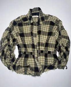 Free People Shirt Womens Shirt Button Up 3/4 Sleev Plaid Fit Flare Medium Blouse - Picture 1 of 6