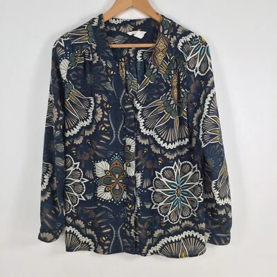 H&M Blusa Mujer Top Talla US 6 aus 10 Azul Marino Geométrico Manga Larga 020764 Foto 1 de 4