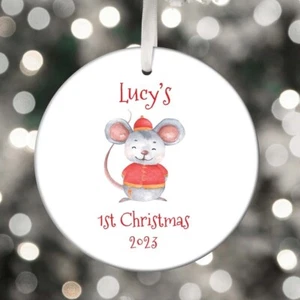 Baby's First Christmas 2023 Mouse Ceramic Christmas Tree Bauble Decoration - Picture 1 of 4