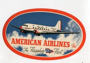 Vintage Airline Luggage Label  AMERICAN AIRLINES oval The Flagship Fleet  - Picture 1 of 2