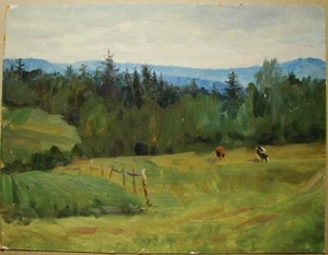 Ukrainian Soviet Oil Painting Landscape realism impressionism forest evening - Picture 1 of 6