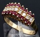14 Karat Yellow Gold 3 Row 1.00 CTW Natural Untreated Diamond and Ruby Ring