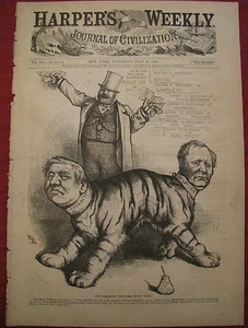 DEMOKRATISCHER (DEFORMIERTER) TIGER FESTE POLITISCHE REDAKTIONELLE HARPER’S WEEKLY 1876 - Bild 1 von 2