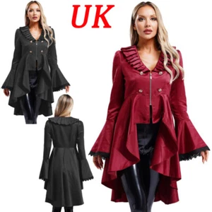 UK Womens Medieval Renaissance Pirate Costume Gothic Steampunk Jacket Coats - Picture 1 of 34
