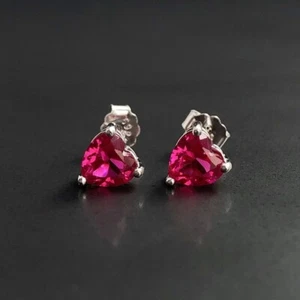 8x8 mm Heart Cut Red Ruby Stud Earring, 14k White Gold Engagement Earring - Picture 1 of 4