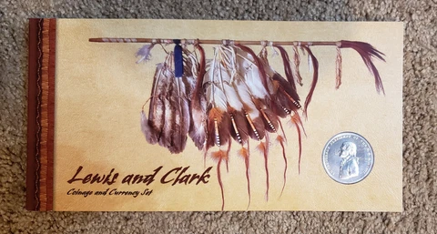 2004 Lewis & Clark Coinage & Currency Coin/Medal Set w/ $10 Bison Note & Stamps Cover