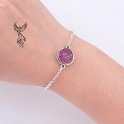 Resin Druzy /Drusy Bracelets Silver Plated Purple Round Glitter (6 6/8")    #615 - Image 1 of 3