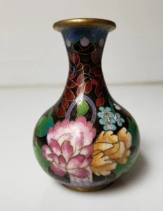 Vintage Cloisonne Vase Floral schönes Stück! 4" groß TOP  - Bild 1 von 6