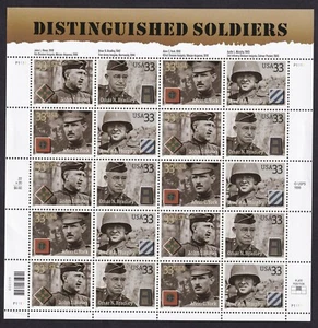 Scott #3396a (3393-3396) Distinguished Soldiers Sheet of 20 Stamps -MNH - Picture 1 of 1