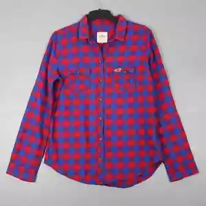 Hollister Womens Shirt Collared Pocket Button Up Pattern Plaid Size L Red Blue - Picture 1 of 8