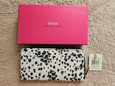 NIB Trina Turk Large (8"X4") Zip Around Wallet  Black/White, Great Gift! - Image 1 of 4
