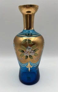 Vintage Venezianische Murano Glas Emaille Blume Gold Vergoldet Blau Karaffe OHNE STOPFEN - Bild 1 von 10