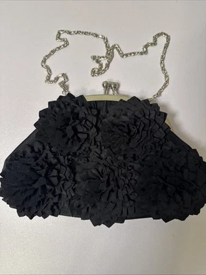 Jessica McClintock Cartera Floral con Volantes Bolso de Mano Mango de Cadena Gris Negro Noche Foto 1 de 4