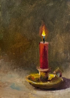 Pintura a óleo feita à mão ACEO ORIGINAL - luz de vela - JFM  - Imagem 1 de 2