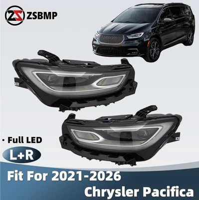 LED Headlight For 2021 2022 2023-2026 Chrysler Pacifica w/ Bulbs Left+Right Pair - Image 1 of 4