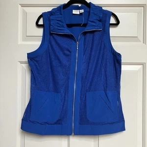 Weekends By Chico’s Women’s Vest Blue Mesh Zip Size Large Chicos 2 Sparkle - Picture 1 of 10
